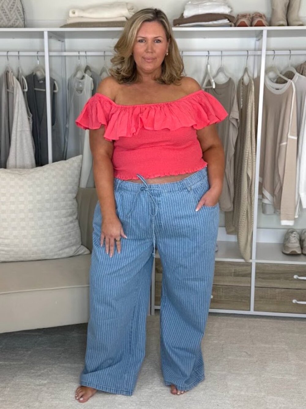Free Assembly Wideleg Pinstriped Denim Pant